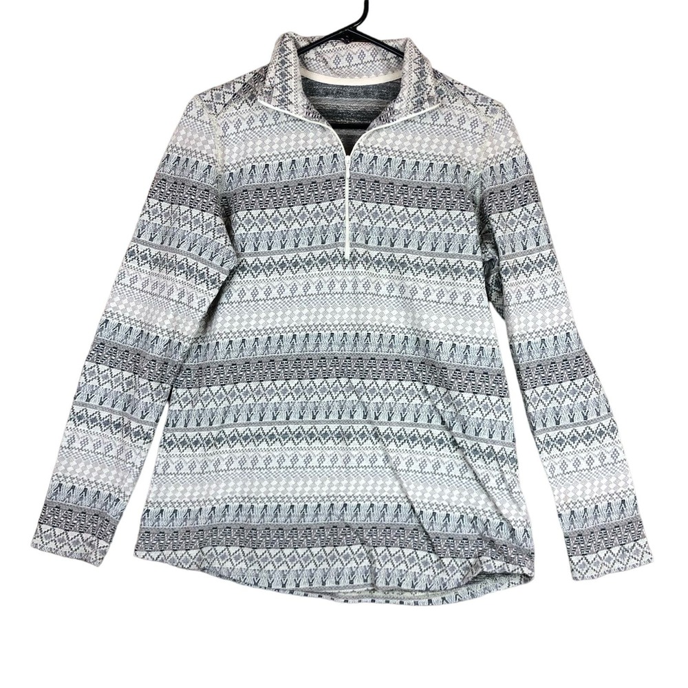 Woolrich Womens Jacket Gray1/4 Zip Mile Run Base Layer Fair Isle Nordic Large